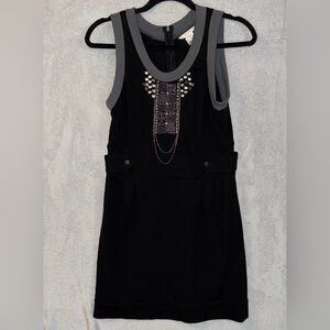 Esley Anthropologie Cocktail Dress Small Black Sleeveless Chains Above Knee EUC